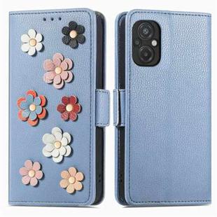 For Xiaomi Poco M5 Stereoscopic Flowers Leather Phone Case(Blue)