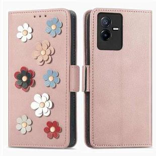 For vivo T2X Stereoscopic Flowers Leather Phone Case(Rose Gold)