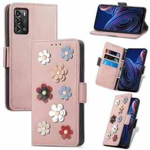 For ZTE Blade A72 4G Stereoscopic Flowers Leather Phone Case(Rose Gold)