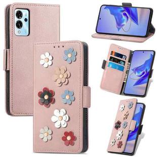 For ZTE Blade V40 Pro Stereoscopic Flowers Leather Phone Case(Rose Gold)