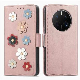 For Huawei Mate 50 Pro Stereoscopic Flowers Leather Phone Case(Rose Gold)
