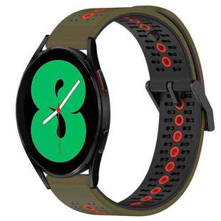 For Samsung Galaxy Watch4 44mm 20mm Tricolor Breathable Silicone Watch Band(Armygreen+Red)