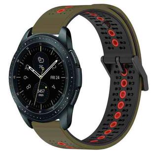 For Samsung Galaxy Watch 42mm 20mm Tricolor Breathable Silicone Watch Band(Armygreen+Red)