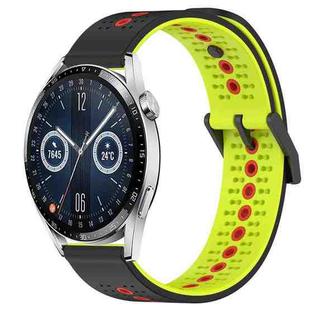 For Huawei Watch GT3 42mm 20mm Tricolor Breathable Silicone Watch Band(Black+Lime+Red)