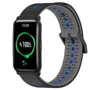 For Honor Watch ES 20mm Tricolor Breathable Silicone Watch Band(Black+Grey+Blue)