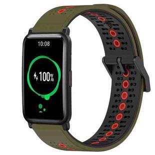 For Honor Watch ES 20mm Tricolor Breathable Silicone Watch Band(Armygreen+Red)
