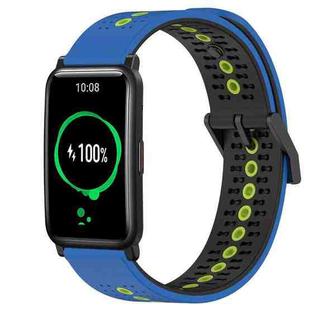 For Honor Watch ES 20mm Tricolor Breathable Silicone Watch Band(Blue+Black+Lime)