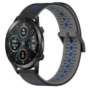 For Honor Magic Watch2 42mm 20mm Tricolor Breathable Silicone Watch Band(Black+Grey+Blue)