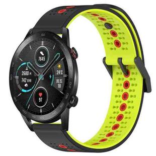 For Honor Magic Watch2 42mm 20mm Tricolor Breathable Silicone Watch Band(Black+Lime+Red)