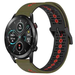 For Honor Magic Watch2 42mm 20mm Tricolor Breathable Silicone Watch Band(Armygreen+Red)