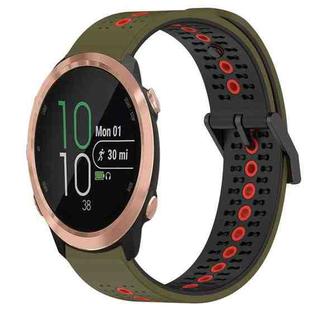 For Garmin Forerunner 645 Music 20mm Tricolor Breathable Silicone Watch Band(Armygreen+Red)