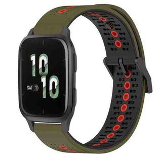 For Garmin Forerunner Sq2 20mm Tricolor Breathable Silicone Watch Band(Armygreen+Red)