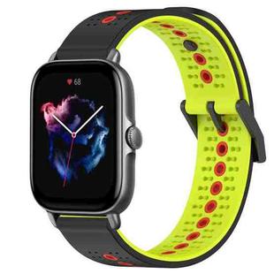 For Amazfit GTS 3 20mm Tricolor Breathable Silicone Watch Band(Black+Lime+Red)