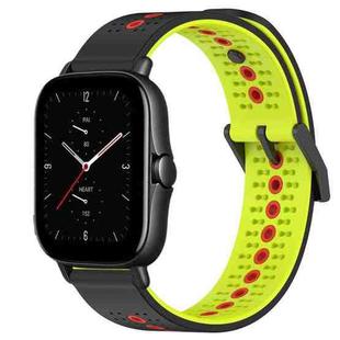 For Amazfit GTS 2E 20mm Tricolor Breathable Silicone Watch Band(Black+Lime+Red)