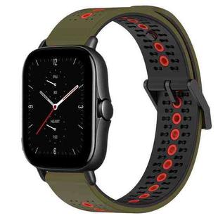 For Amazfit GTS 2E 20mm Tricolor Breathable Silicone Watch Band(Army Green+Red)