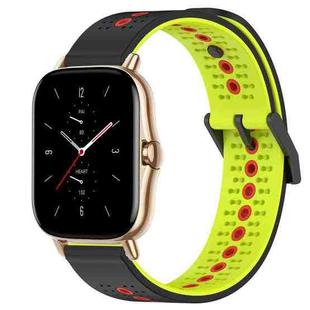 For Amazfit GTS 2 20mm Tricolor Breathable Silicone Watch Band(Black+Lime+Red)
