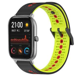 For Amazfit GTS 20mm Tricolor Breathable Silicone Watch Band(Black+Lime+Red)