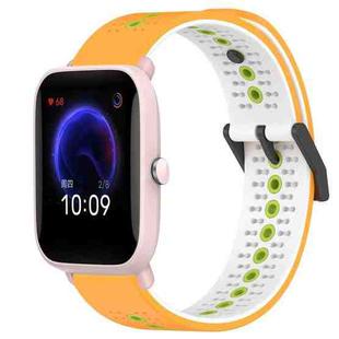 For Amazfit Pop Pro 20mm Tricolor Breathable Silicone Watch Band(Yellow+White+Lime)