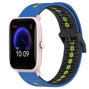 For Amazfit Pop Pro 20mm Tricolor Breathable Silicone Watch Band(Blue+Black+Lime)