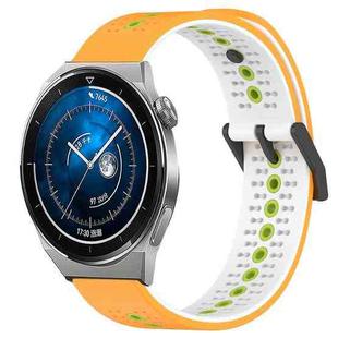 For Huawei Watch GT3 Pro 46mm 22mm Tricolor Breathable Silicone Watch Band(Yellow+White+Lime)