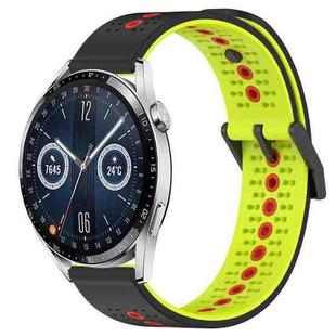 For Huawei Watch GT3 46mm 22mm Tricolor Breathable Silicone Watch Band(Black+Lime+Red)