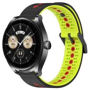 For Huawei Watch Buds 22mm Tricolor Breathable Silicone Watch Band(Black+Lime+Red)