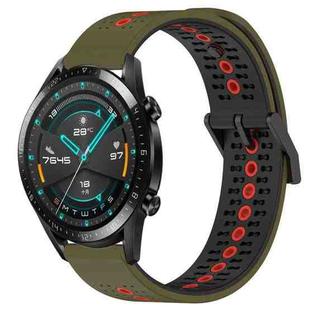 For Huawei GT2 46mm 22mm Tricolor Breathable Silicone Watch Band(Army Green+Red)