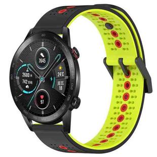 For Honor Magic Watch 2 46mm 22mm Tricolor Breathable Silicone Watch Band(Black+Lime+Red)