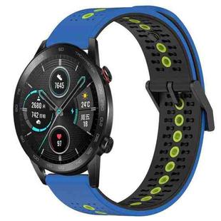 For Honor Magic Watch 2 46mm 22mm Tricolor Breathable Silicone Watch Band(Blue+Black+Lime)