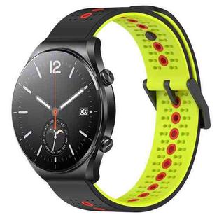 For Xiaomi MI Watch S1 22mm Tricolor Breathable Silicone Watch Band(Black+Lime+Red)