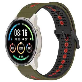 For Xiaomi MI Watch Sport 22mm Tricolor Breathable Silicone Watch Band(Army Green+Red)