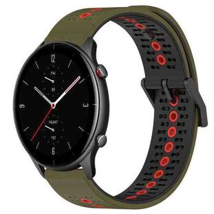 For Amazfit GTR 2e 22mm Tricolor Breathable Silicone Watch Band(Army Green+Red)