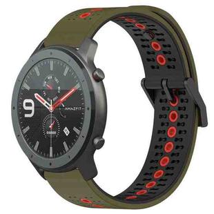 For Amazfit GTR 47mm 22mm Tricolor Breathable Silicone Watch Band(Army Green+Red)