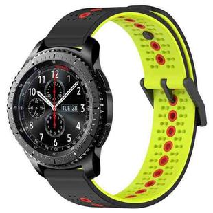 For Samsung Gear S3 Frontier 22mm Tricolor Breathable Silicone Watch Band(Black+Lime+Red)