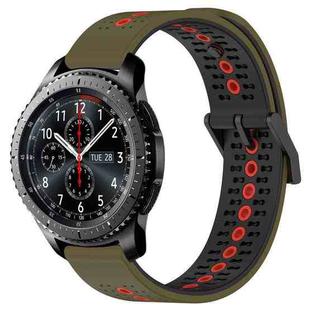 For Samsung Gear S3 Frontier 22mm Tricolor Breathable Silicone Watch Band(Army Green+Red)