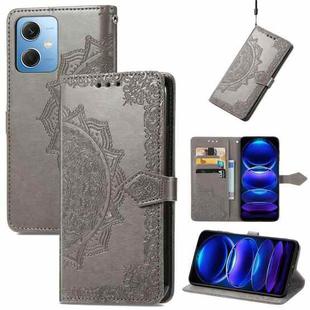 For Xiaomi Redmi Note 12 5G Mandala Flower Embossed Leather Phone Case(Gray)