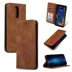 Retro Skin Feel Business Magnetic Horizontal Flip Leather Case for LG K40 / K12 / K12 Plus, with Holder & Card Slots & Photo Frame(Brown)