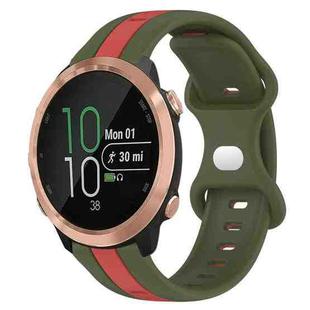 For Garmin Forerunner 645 Music 20mm Butterfly Buckle Two-Color Silicone Watch Band(Red+Army Green)