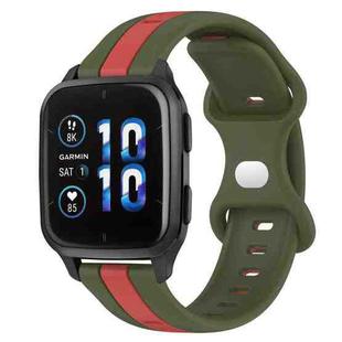 For Garmin Forerunner Sq2 20mm Butterfly Buckle Two-Color Silicone Watch Band(Red+Army Green)
