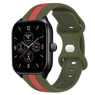 For Amazfit GTS 4 20mm Butterfly Buckle Two-Color Silicone Watch Band(Red+Army Green)