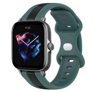For Amazfit GTS 3 20mm Butterfly Buckle Two-Color Silicone Watch Band(Green+Black)