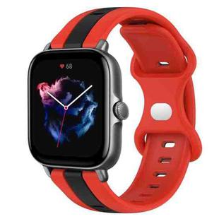 For Amazfit GTS 3 20mm Butterfly Buckle Two-Color Silicone Watch Band(Red+Black)