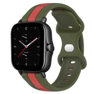 For Amazfit GTS 2E 20mm Butterfly Buckle Two-Color Silicone Watch Band(Red+Army Green)