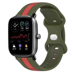 For Amazfit GTS 2 Mini 20mm Butterfly Buckle Two-Color Silicone Watch Band(Red+Army Green)