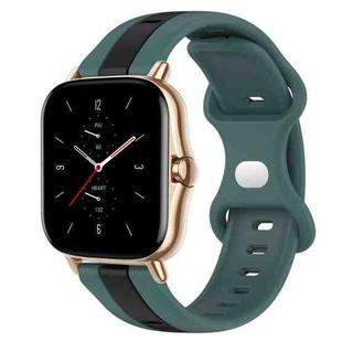 For Amazfit GTS 2 20mm Butterfly Buckle Two-Color Silicone Watch Band(Green+Black)