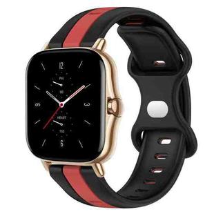 For Amazfit GTS 2 20mm Butterfly Buckle Two-Color Silicone Watch Band(Black+Red)