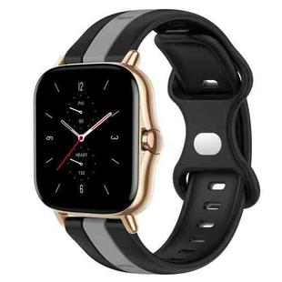 For Amazfit GTS 2 20mm Butterfly Buckle Two-Color Silicone Watch Band(Black+Grey)