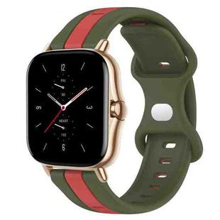 For Amazfit GTS 2 20mm Butterfly Buckle Two-Color Silicone Watch Band(Red+Army Green)