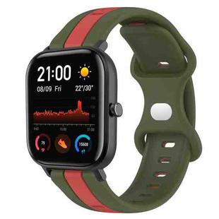 For Amazfit GTS 20mm Butterfly Buckle Two-Color Silicone Watch Band(Red+Army Green)