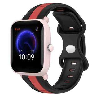 For Amazfit Pop Pro 20mm Butterfly Buckle Two-Color Silicone Watch Band(Black+Red)